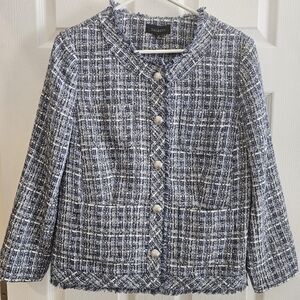 Talbots Jacket Bkazer 10 woven blue white silver buttons pockets